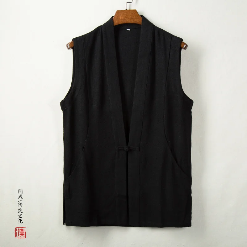 2022 Summer Traditional Chinese Dress Plus Size Sleeveless Cotton Linen Casual Vest Men Clothing Ethnic Style One Button Coat