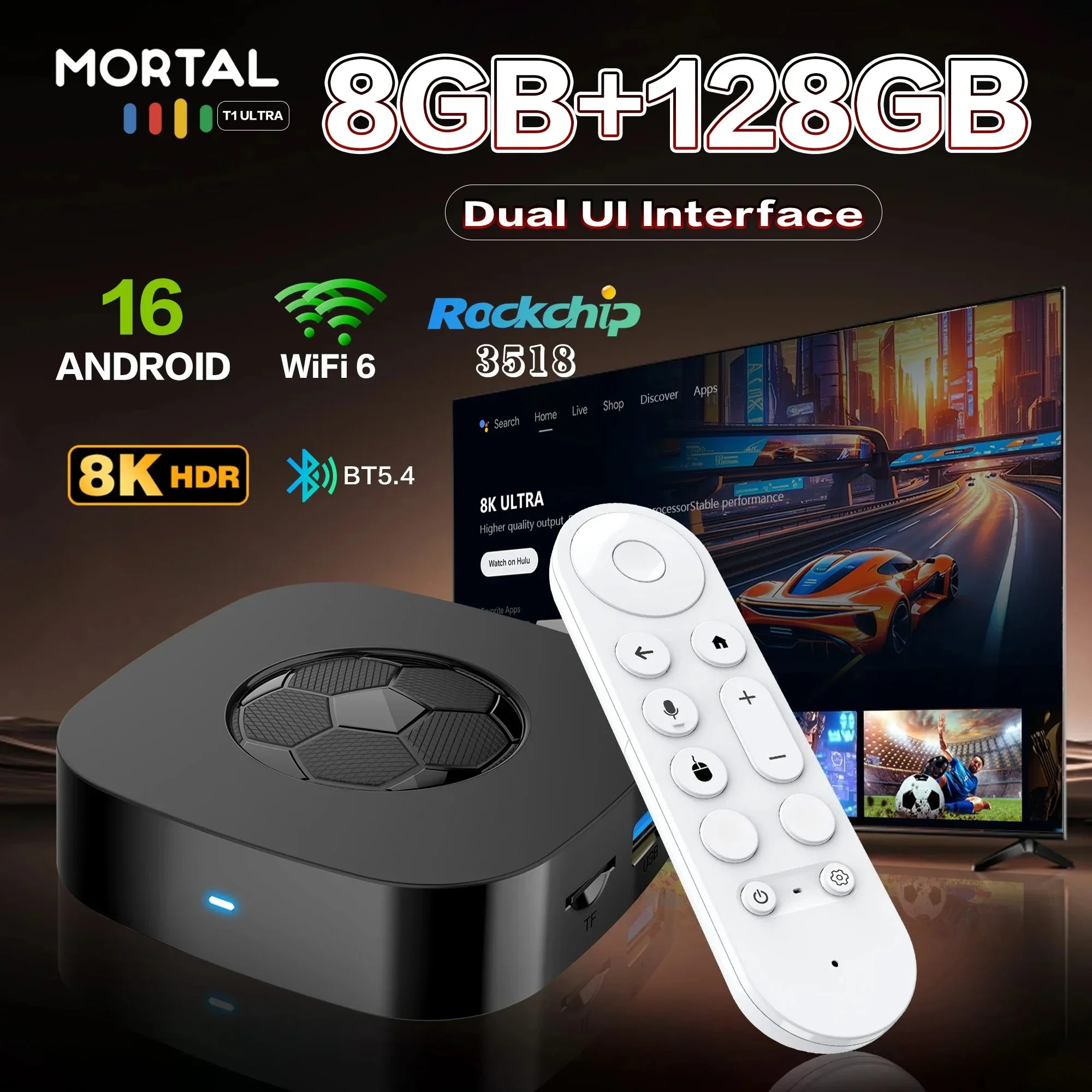T1 Ultra Android Smart TV Box 8GB 128GB Rockchip RK3518 WIFI BT UI Interface 8K HD Media Player Voice Assistant Set Top Box IPTV