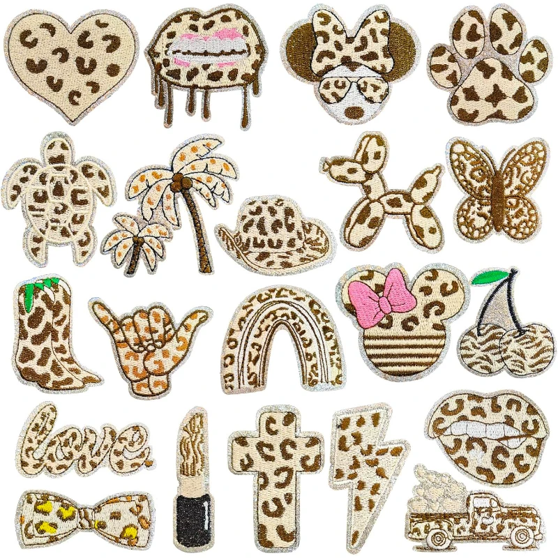 

New Cute Cartoon Leopard Print Series Embroidered Patch Cartoon Iron On Patch For Clothing Fabric Patches Prefer For Xmas Gifts