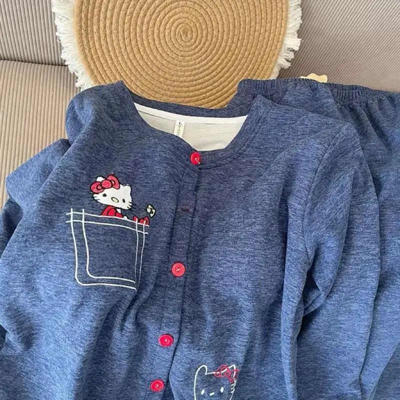 New Hello Kitty Sleepwear for Women Autumn Winter with Thick Chest Cushion Set Girls' Cartoon Home Clothes Cute Comfortable Gift - view 3