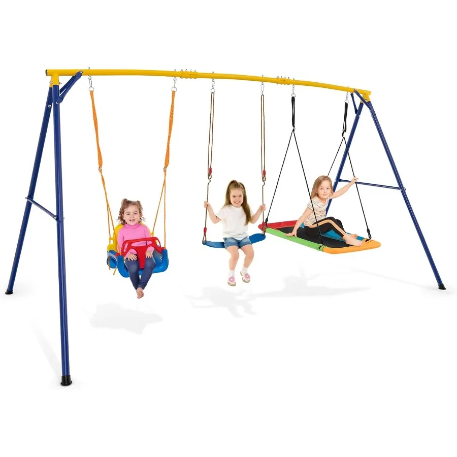 

660 lbs Swing Sets for Backyard 3in1 Heavy Duty Extra Large Metal Frame with Platform Swing Belt Swing Baby Swing Indoor Outdoo