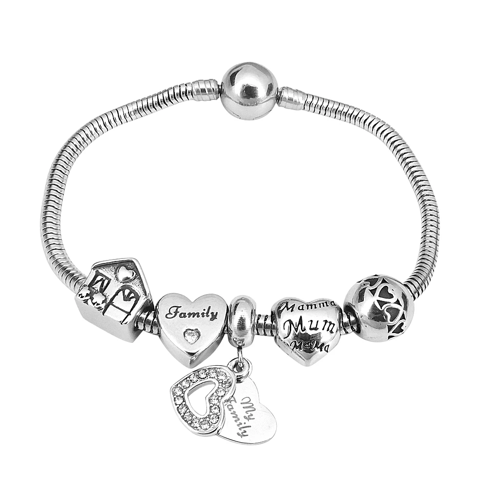 

Trendy Romantic 2022 Silver Color Love Mom Charm Bracelet With Happy Family Brand Bracelet For Women DIY Jewelry Making