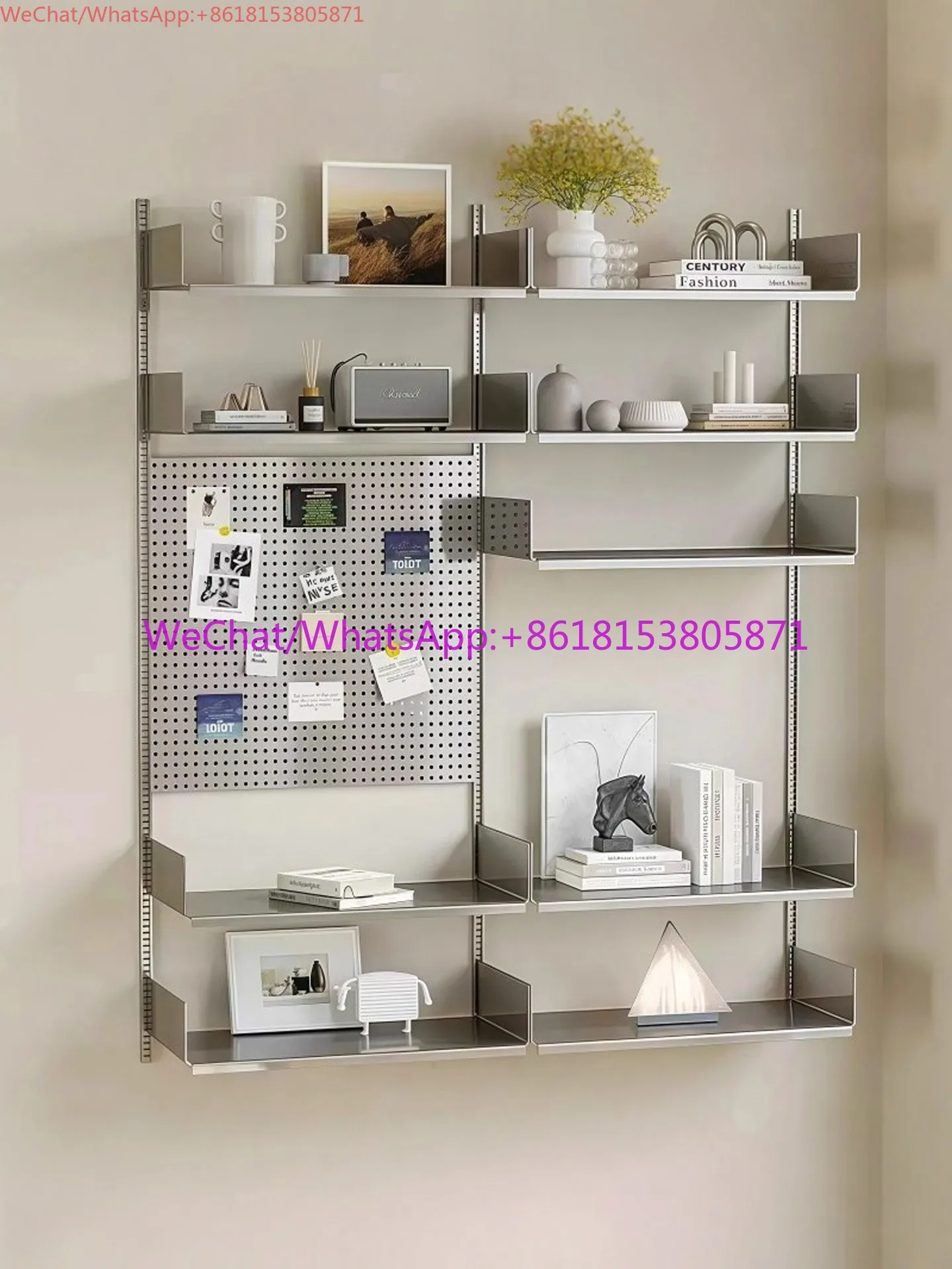 

Upper Wall Wall Mounted Shelf Multi-layer Track Bookshelf Adjustable Display Magazine Rack Stainless Steel