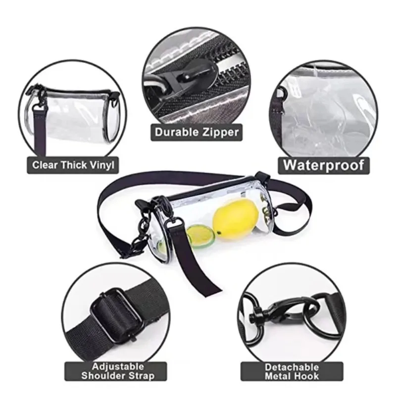 PVC-Zylinder-Geleetasche, transparente Einzel-Schulter-Aufbewahrungstasche, wasserdichte Reise-Waschhandtasche für Damen – Detail 3