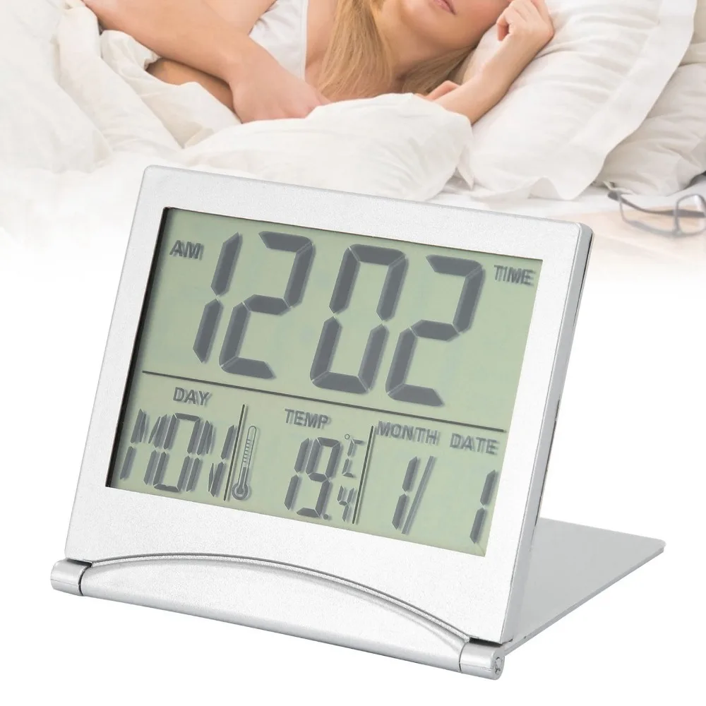 Black White Desk Alarm Clock Electronic Timer Countdown Compact Alarm Clock Foldable Design Large Screen Calendar Clock