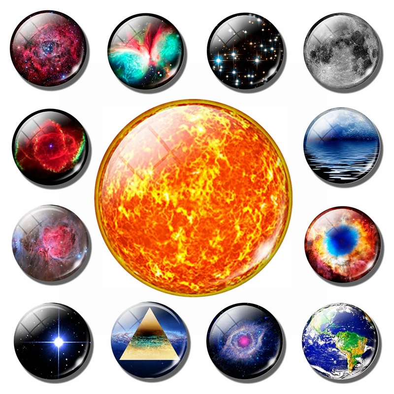 Magnetic Removable Sun Sticker for Fridge Nebula Universe  Traveling in Space  3D Glass  Refrigerator Decoration for Home  30mm