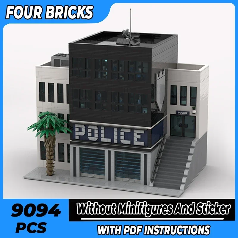 

Модель City Street View Moc, строительные кирпичи, современная полицейская станция, технология, модульные блоки, подарок, рождественские игрушки, наборы «сделай сам», сборка