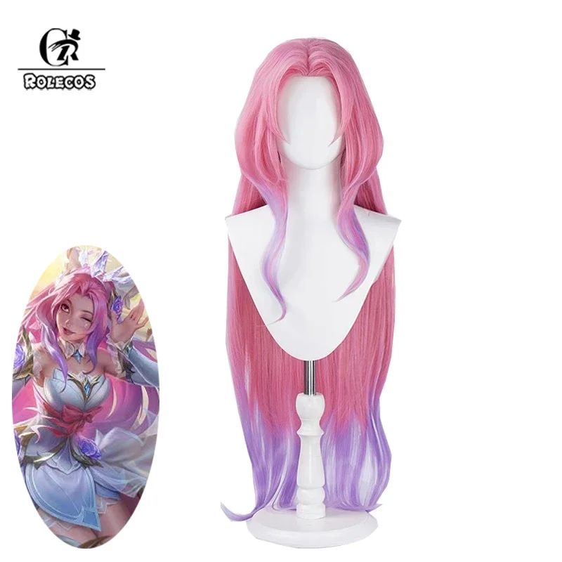 ROLECOS LOL Crystal Rose Seraphine Cosplay Wig 85cm Women Long Gradient Color Cosplay Wigs Heat Resistant Synthetic Hair