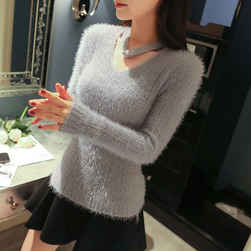 

Women new pullover sweater autumn and winter Women Korean loose top coat Long wool sweater Slim v-neck pullover sweater women