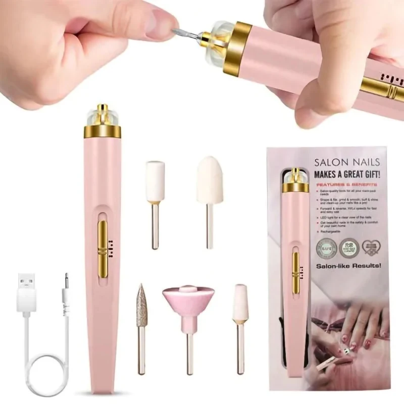 Femme 5 en 1 maquillage des ongles électriquePolish perceuse Machine avec lumière Portable Mini électrique manucure Art stylo outils pour dissolvant de Gel