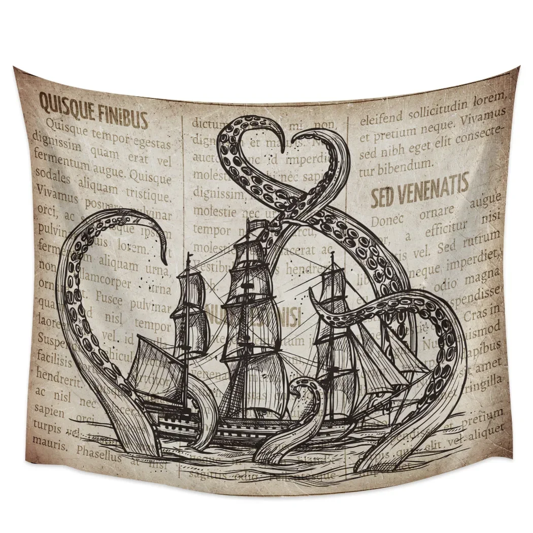 Sheet Music Octopus Pirate Ship Hippie Tapestry Fabric Wall Hanging Beach Room Decor Cloth Carpet Yoga Mats Sheet Wall Blanket