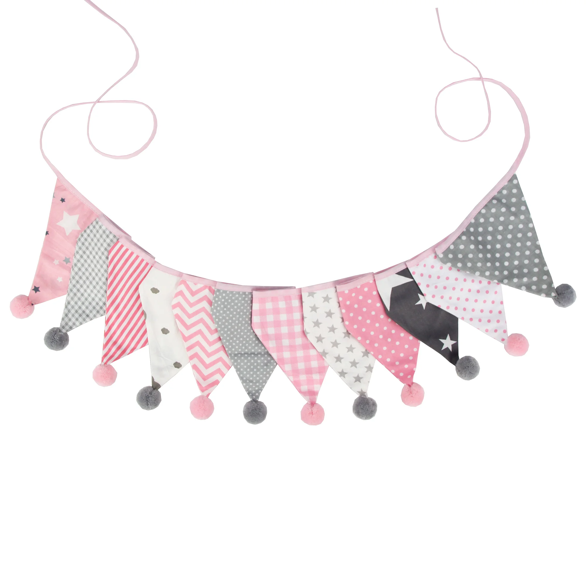 3,2 m Vintage-Blumenstoff-Wimpelkette, 12 Wimpel-Flaggen mit Kugeln, Hochzeit, Party, Dekoration, Banner, Zuhause, Babyparty, Karneval, Girlande – Detail 3