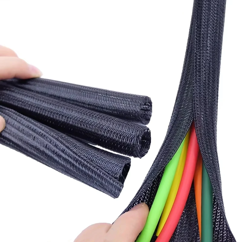 2 m geflochtene Kabelhülse, PET-Schrumpfschlauch, Isolierung, flammhemmende, schrumpfbare Drahtwickelhülle, Schutz, Kabel-Organizer