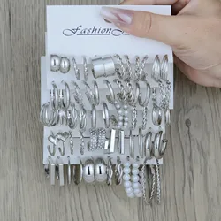 60pcs Silvery European and American style metal earrings, round earrings, vintage pearl earrings, Hepburn style earring set