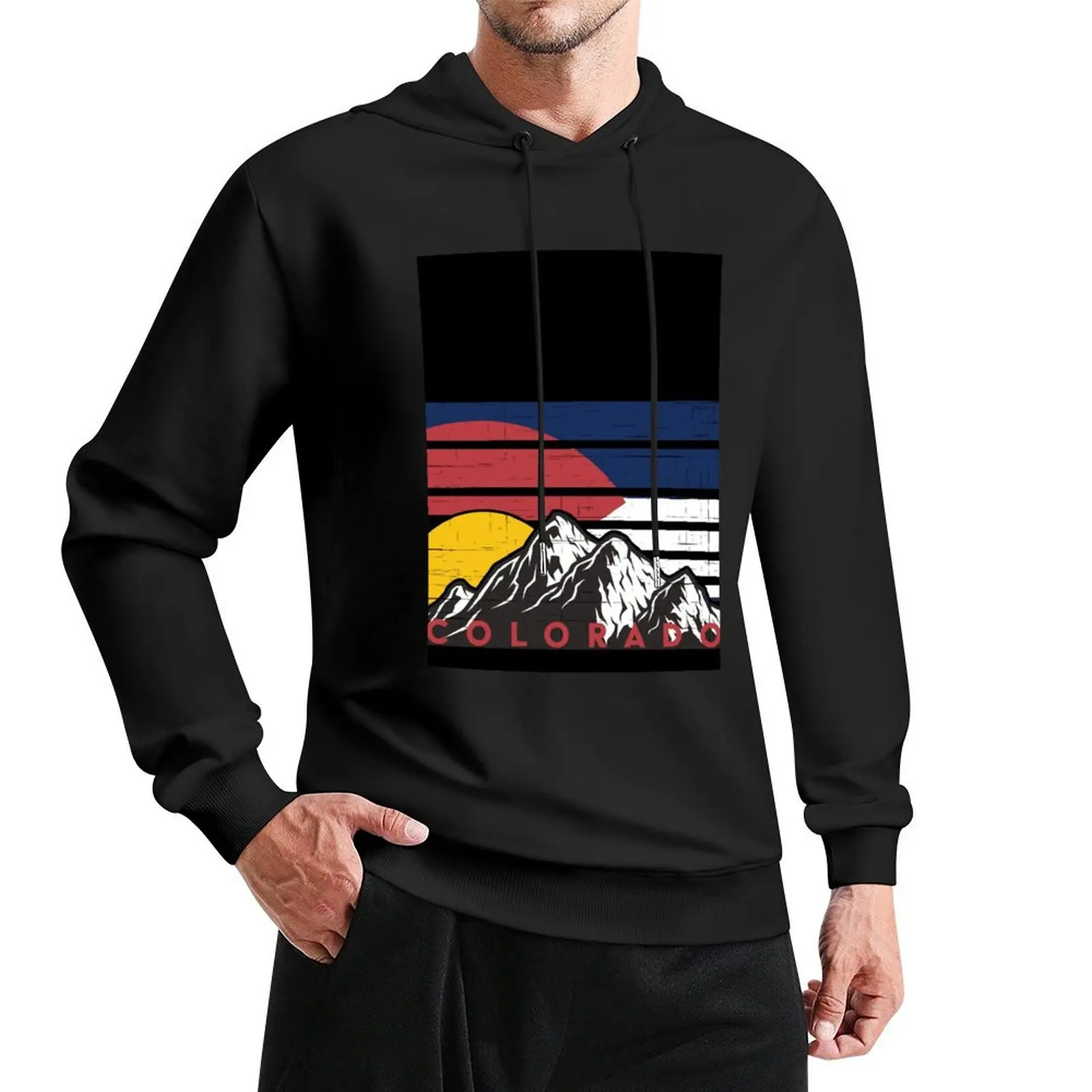 

Colorado State Flag Retro Vintage Colorado Mountains Pullover Hoodie mens clothes anime clothes men's coat anime hoodie