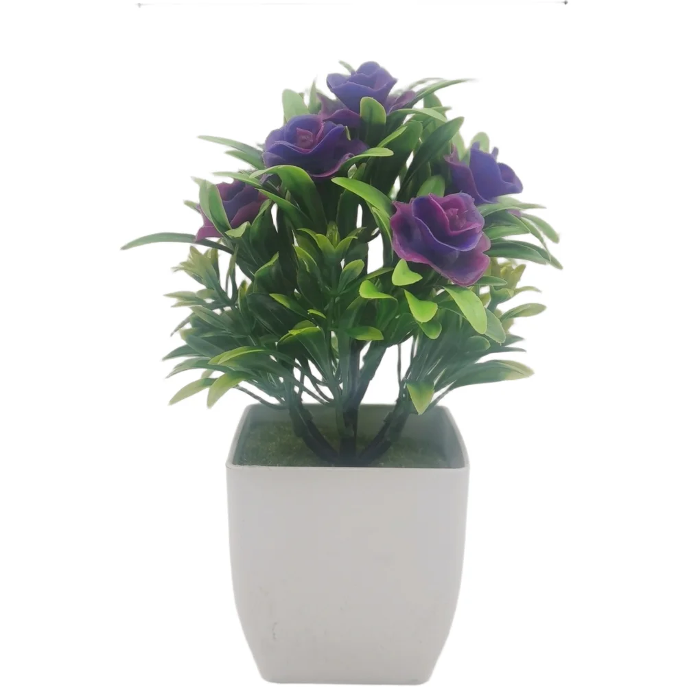 Artificial Rose Potted Plant for For MINI Home Decor Wedding Plastic Flower Bonsai 12x17cm Purple Red White Yellow Pink