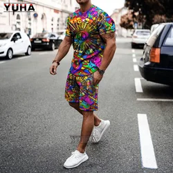 YUHA,Men's Vintage Streetwear 3D Printed T-shirt For Man High Quality Summer Tshirt Shorts Two Pieces Set Tracksuit Oversized Cl