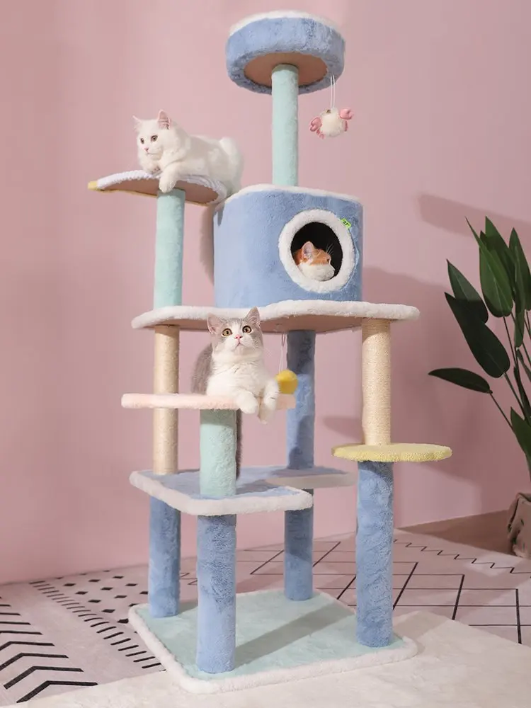 Multilayer Cat Climbing Frame Wooden Pet Cat Tree House Big Space Cats Kitten Condos With Sisal Rope Cat Scrataching Posts Toys