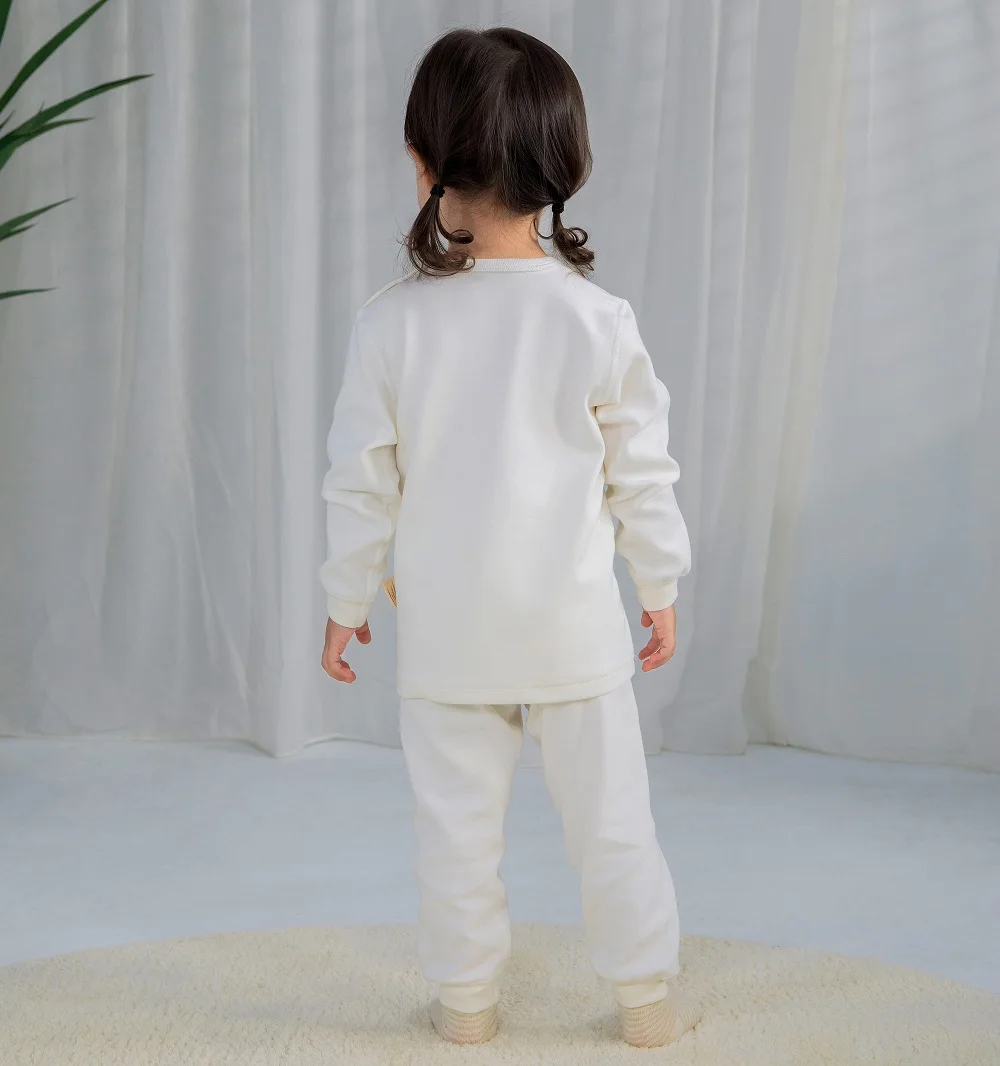 Ropa de dormir para bebé de 0 a 2 años, pijamas térmicos de algodón 100% de color natural blanco, para primavera, Otoño e Invierno