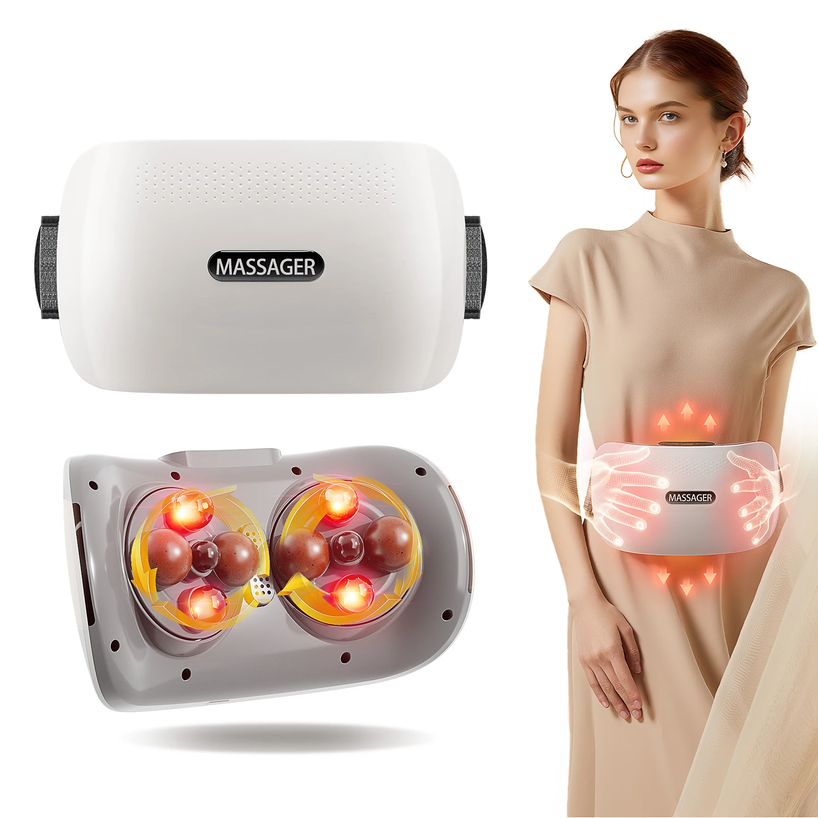 

Cordless Stomach Massager, Abdominal Bian Stone Massage Machine with Heating Function, for Constipation, Belly Discomfort, Gifts