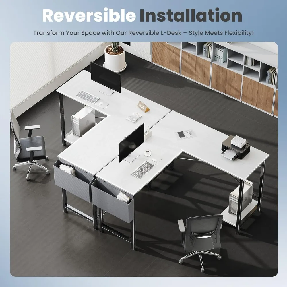 L-Shaped Gaming Desk with Storage, 50 Inch Corner Table for Home Office and Small Spaces