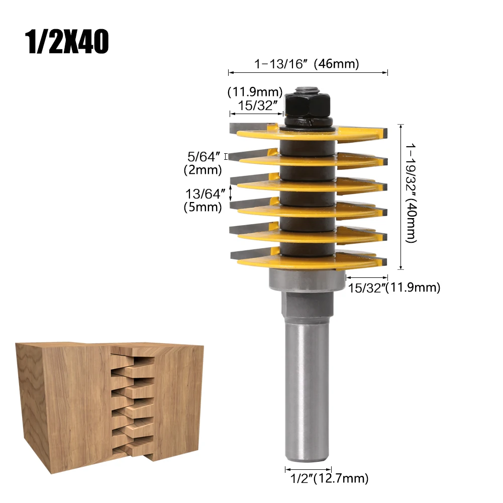 1pc 1/2inch 8mm 12mm Shank Brand New 2 Teeth Adjustable Finger Joint Router Bit Tenon Cutter Industrial Grade for Wood Tool