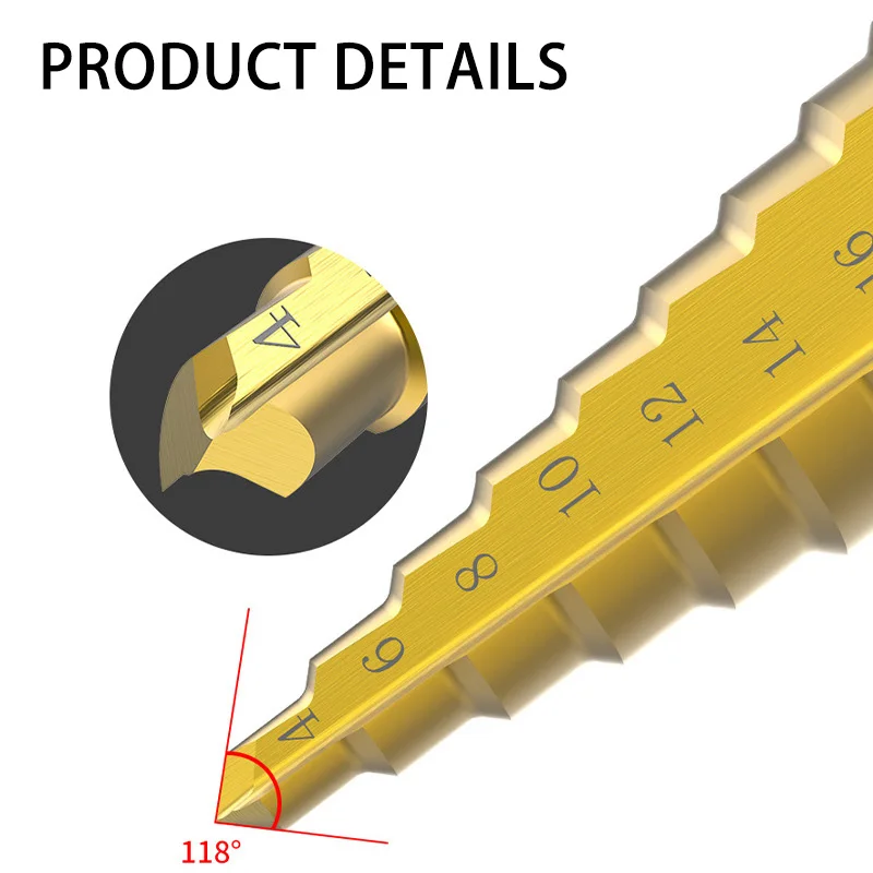 Step Drill Bit 3-12mm 4-12mm 4-20mm HSS Straight Groove Step Drill Bit Titanium Coated Wood Metal Hole Cutter Core Drilling Tool