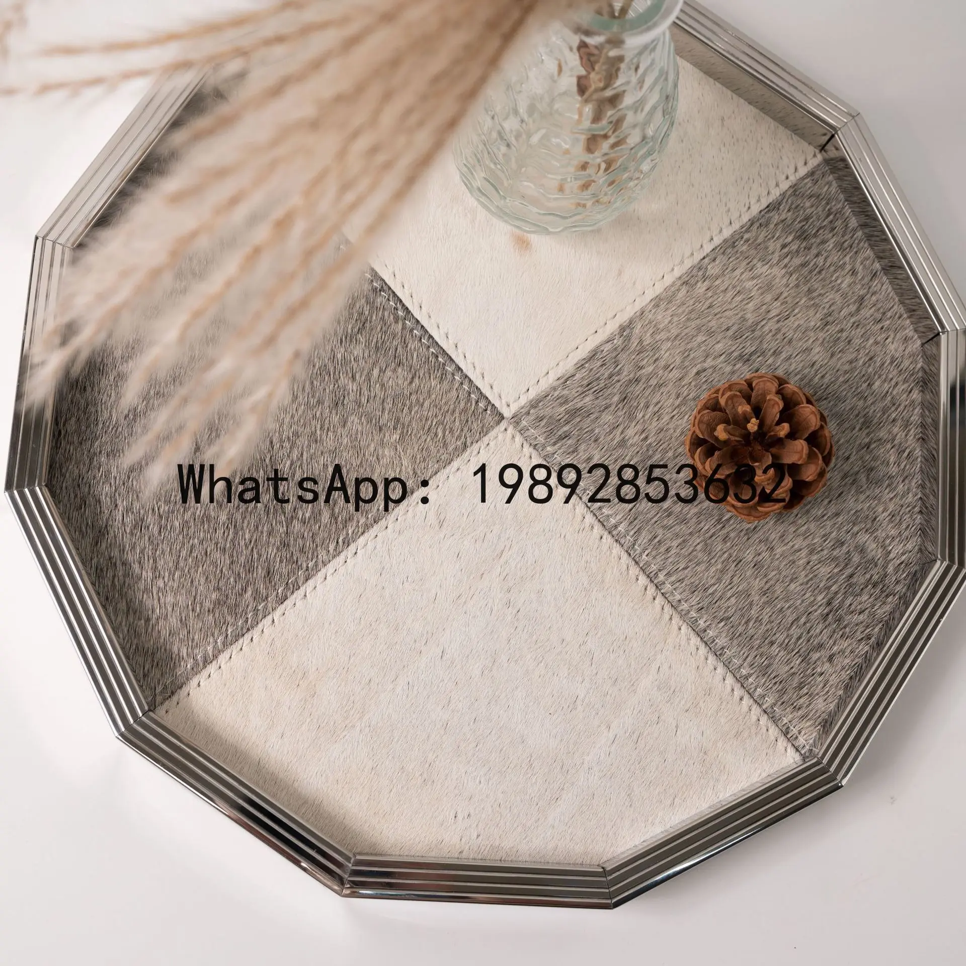 

PYJ Modern Light Luxury Model Room Horse Hair Tray Art Ornament Stainless Steel Storage Tray