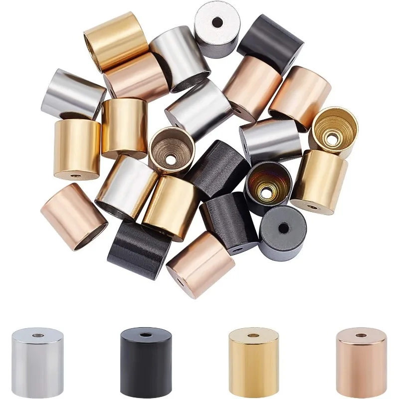 

24pcs 4 Colors Environmentally Vacuum Plating Column End Cap Metal Cord End Caps Stainless Steel Cord Caps Leather Cord Ends