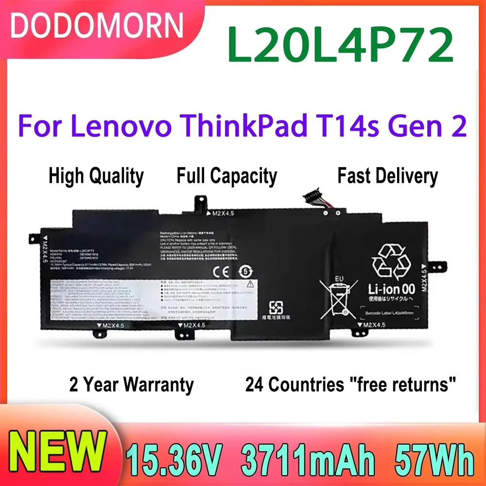 DODOMORN Laptop Battery L20L4P72 For Lenovo ThinkPad T14s Gen 2 Series L20M4P72 L20C4P72 L20D4P72  High Quality 3711mAh 57WH