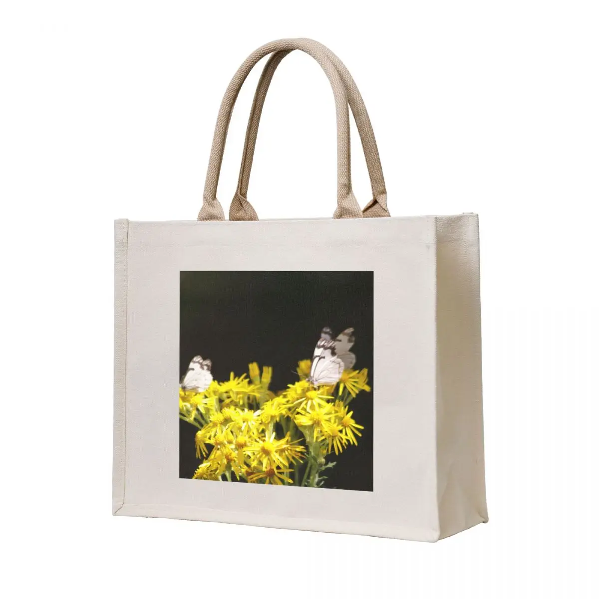 

White Butterflies and Yellow Flowers Tote Bag Women's bag custom fabric bag Women's shopping