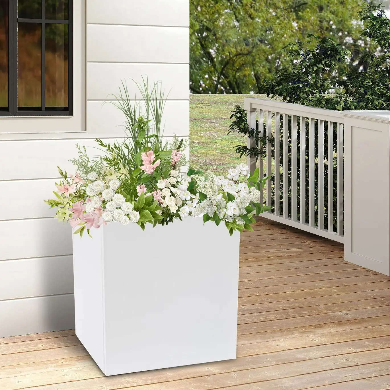 

18x18x20 дюймов металлическая приподнятая садовая кровать для сада, балкона, цветочная коробка для посадки цветочного горшка, коробка для растений и цветов, белый