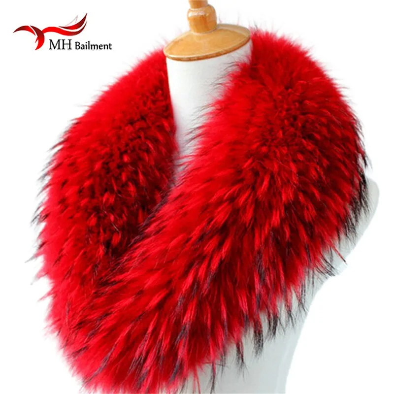 Real Raccoon Fur Scarves Woman 100% Pure Natural Raccoon Fur Collar Warm Winter Scarves Red Fox Fur Collar M8