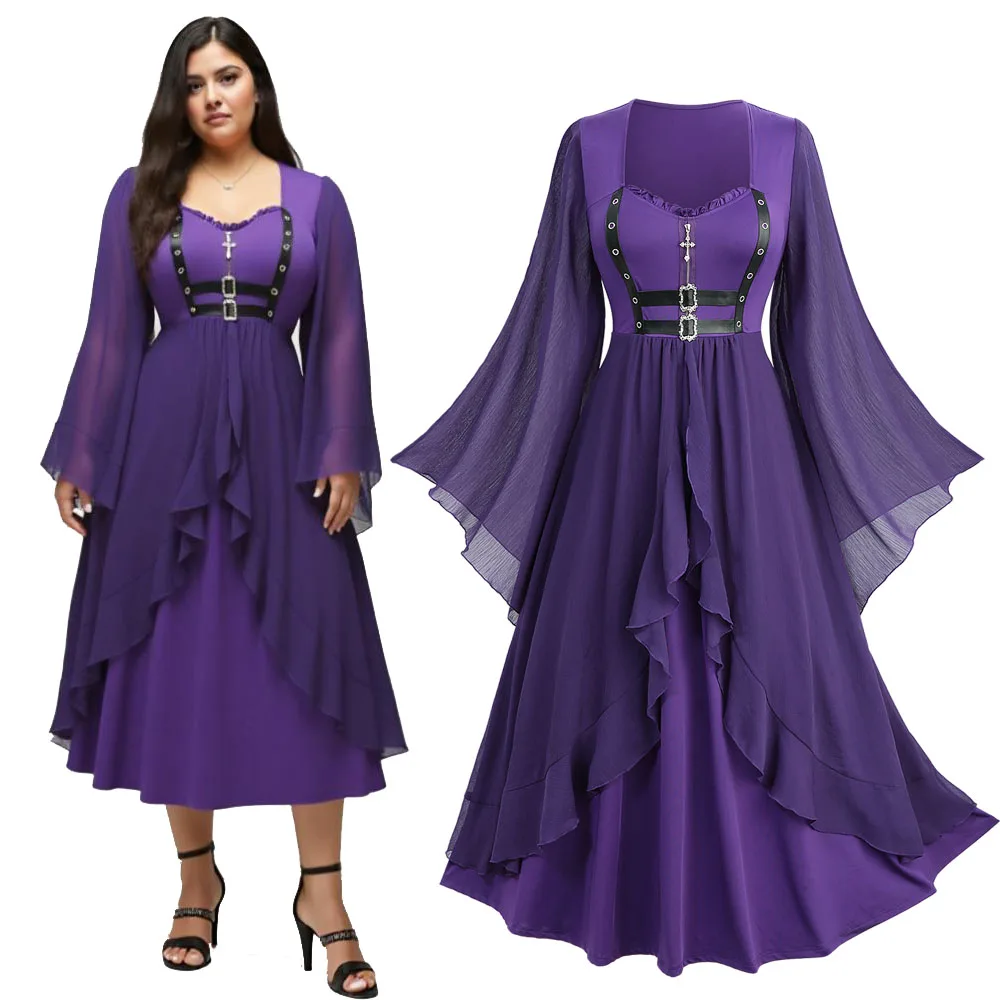 فساتين طويلة للنساء من ROSEGAL مقاس كبير بسحاب متقاطع وحزام من البولي يوريثان وإبزيم شيفون وأكمام مضيئة وكشكشة فستان ماكسي 5XL #2