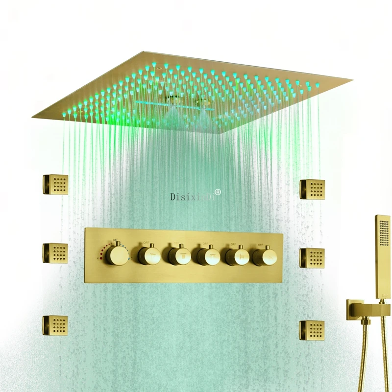 LED Shower System, Ceiling Rain Waterfall Shower Faucet Fixture Set, Shower Head and Handheld with 6 Full Body Spray Jets