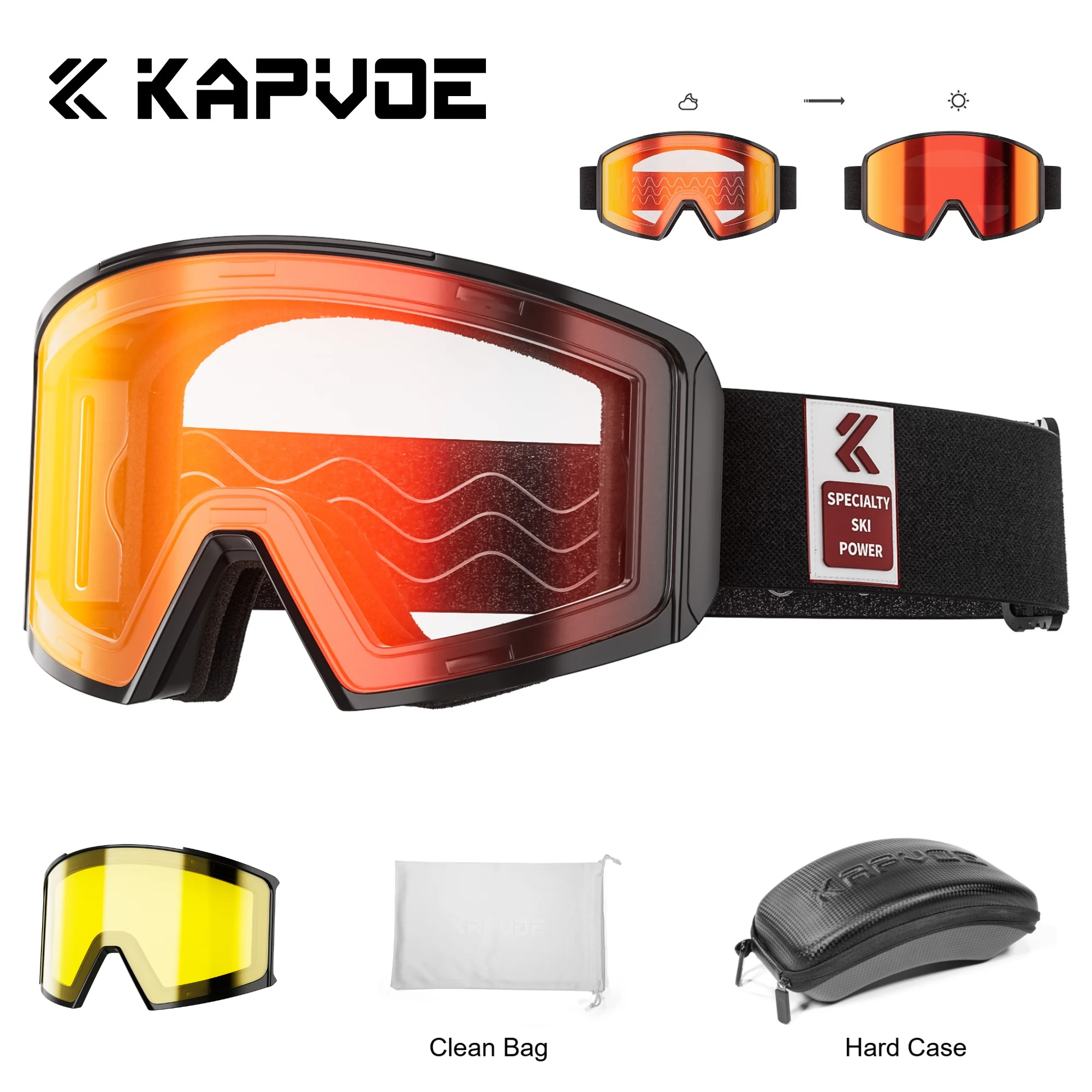 Kapvoe Ski Goggles Snowboarding Snow Skiing Mask for Men Women Anti-Fog Lens Kit UV400 Protection Snowmobile Glasses Motorcycle