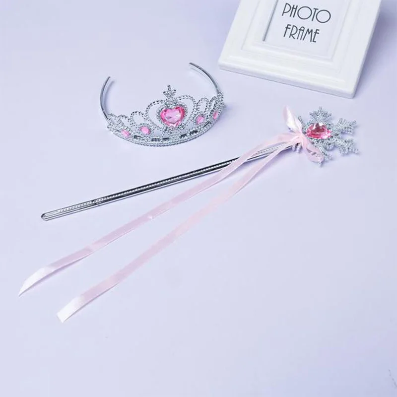 Elsa anna conjunto de acessórios princesa traje festa suprimentos aurora belle sofia varinha mágica e coroa headwear para meninas presentes