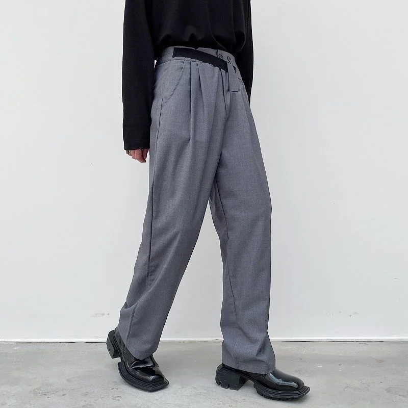 Trousers Black Men's Spring Casual Straight Long Pants 2022 New High Waist Belt Design Suit Pants Niche Chic Bottoms 2A0215