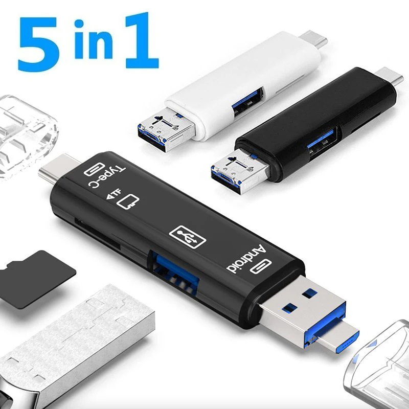 5 in 1 Multifunction Usb 2.0 Type C/Usb /Micro Usb/Tf/SD Memory Card Reader OTG Card Reader Adapter Mobile Phone Accessories