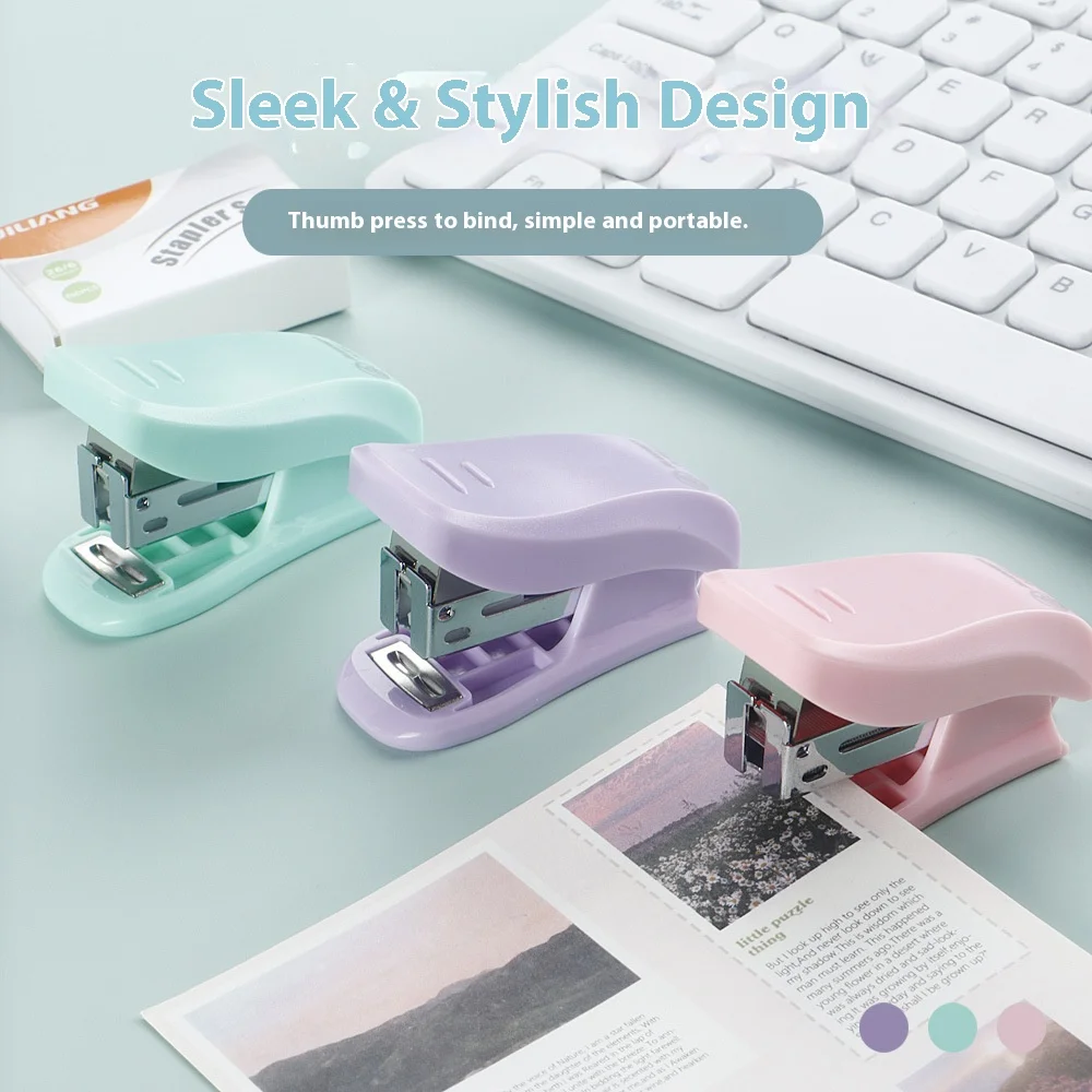 1 Set Mini Stapler for Paper File Metal Stapler Cute Stapler 1 Box Staples Use 26/6 Staples Office Stationery School Supplies