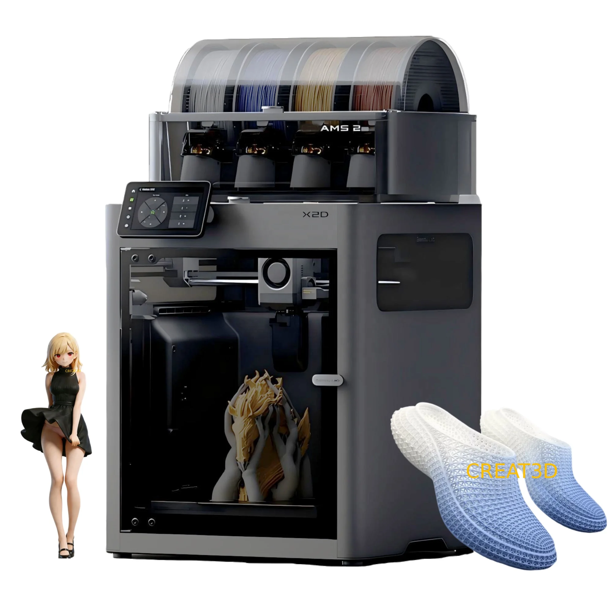 

X2D Combo Dual Extruder High Speed 600mm/s Support Phone App Wifi Print Desktop Closed Multicolor FDM 3D Printer