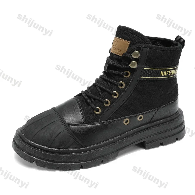 Buty męskie 2024 New High Top Thick Soled Lace Up British Style Outdoor Work Boots Fashion Casual Comfort Anti Slip Sports Boots