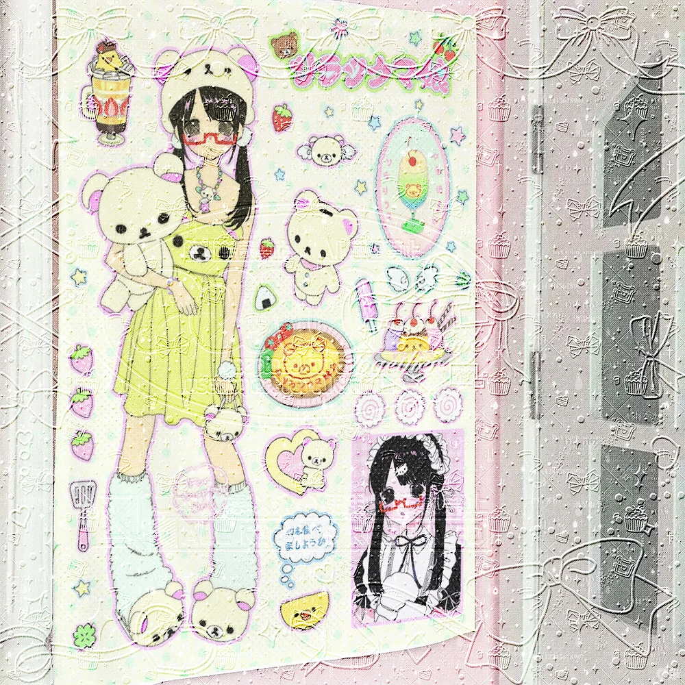 Kawaii Rilakkuma Mädchen-Wandteppich, Niedliches Anime-Mädchen mit Bär Wandbehang, Ästhetische Y2K Raumdekoration für Schlafzimmer und Wohnheim, Süßer Manga W