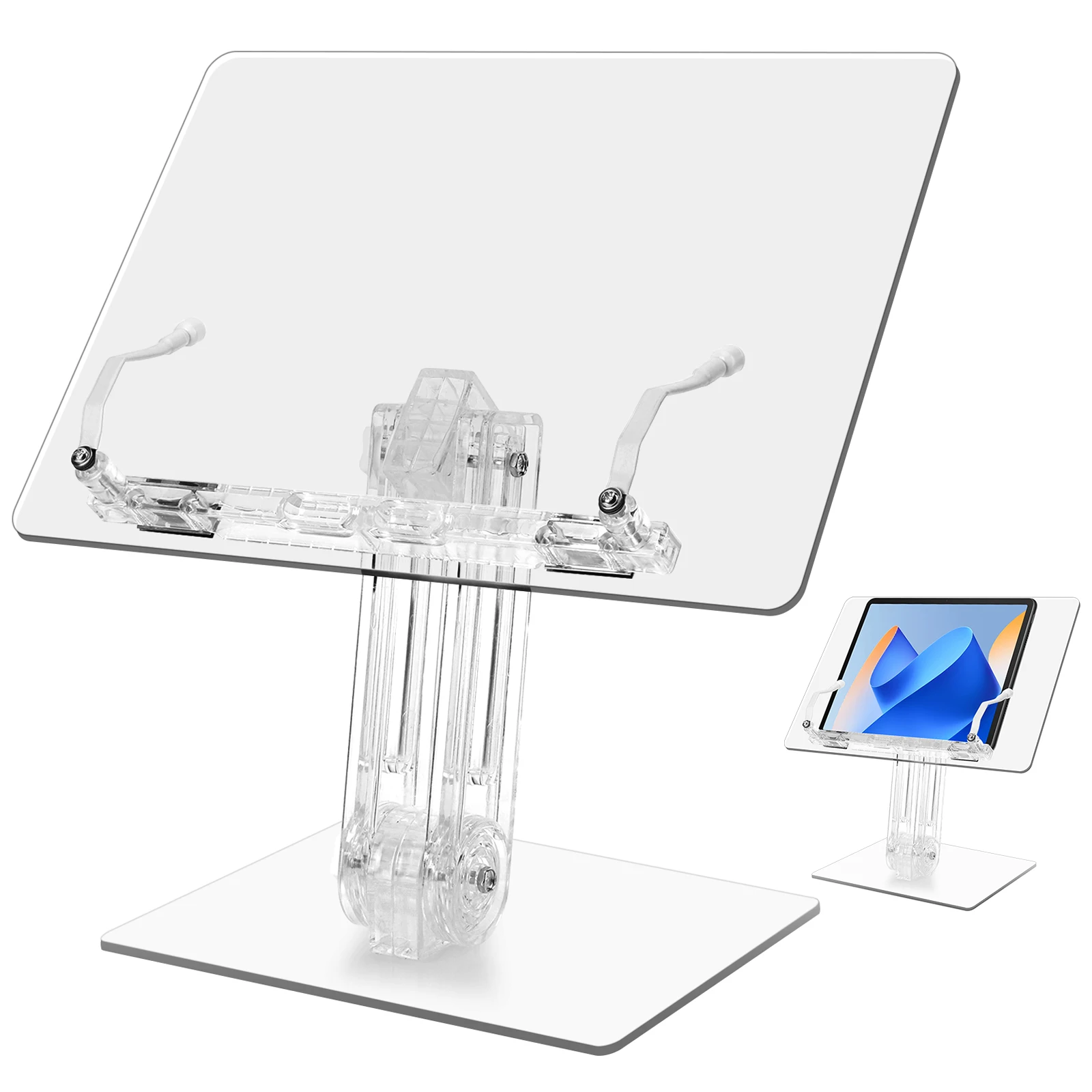 Acrylic Tablet Stand 180° Rotation Liftable Reading Book Holder Swivel Tablet Stand Desk Stand for iPad Book Desktop Holder