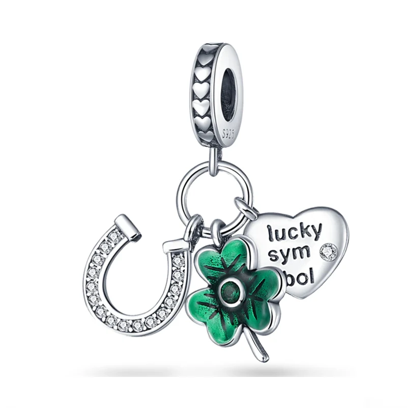 2024 New 925 Sterling Silver Hot Sale Lucky Four-Leaf Clover Flower Dangle Beads  Fit Pendant Charms Bracelet  DIY Jewelry Gift