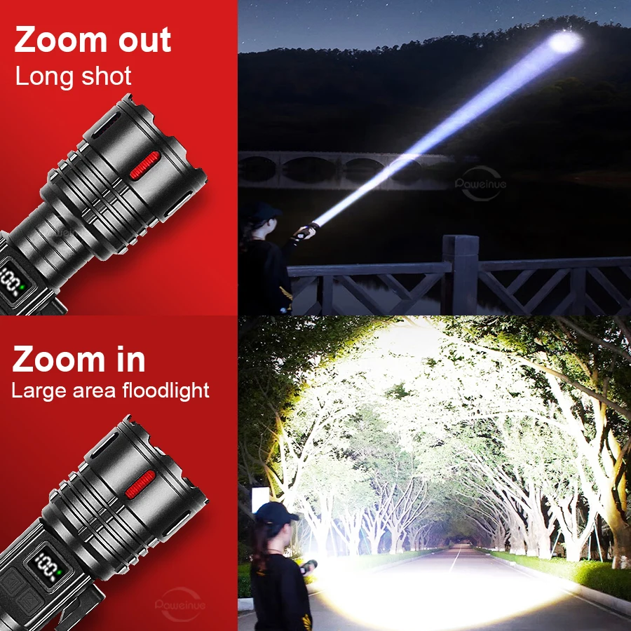 800W Most Powerful Flashlight 5000mAh Rechargeable Ultra Powerful Flashlight Long Range 3500m Tactical Lantren Magnet Work light