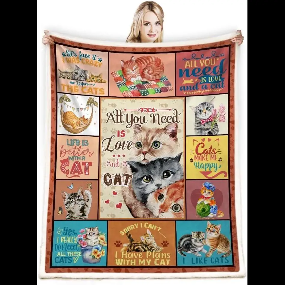 

Cat Lovers Throw Blanket Cozy Kitten Design for Bedroom or Sofa Perfect Gift for Women Girls Soft Plush x Inches