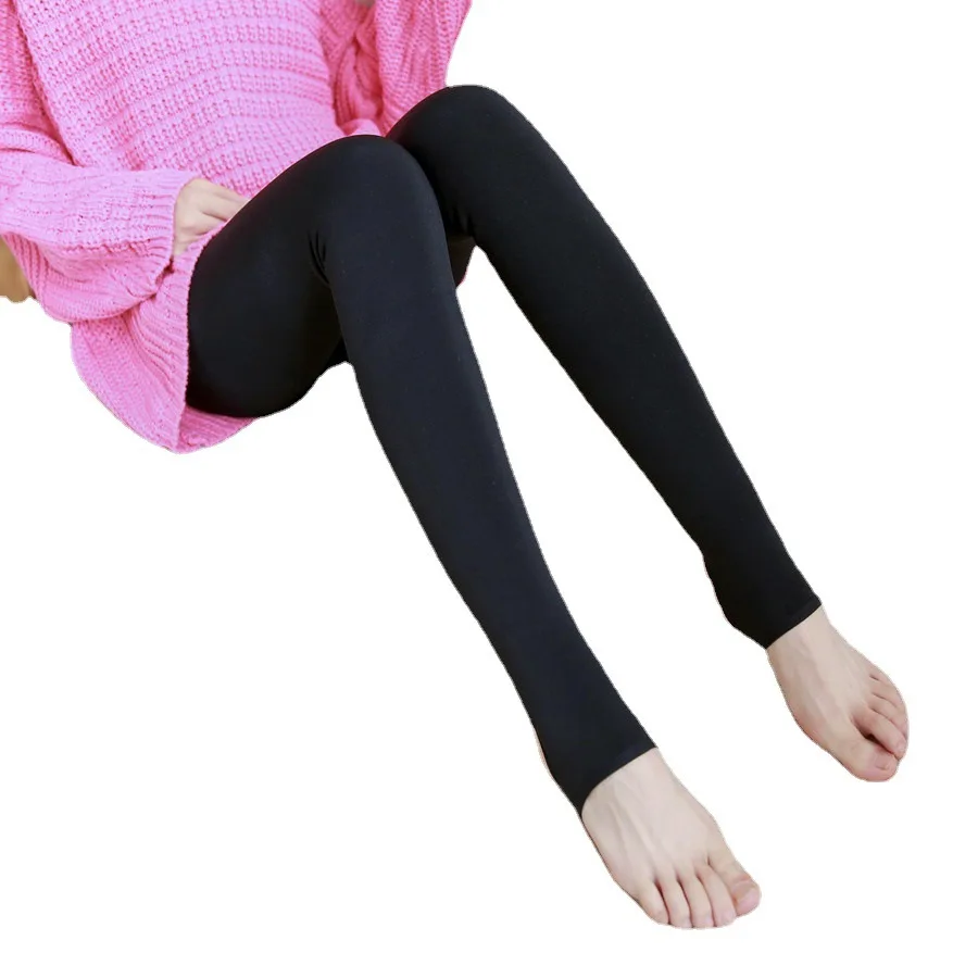 Color sólido sin costuras de cintura alta Slim Lady Panty efecto piel Leggings mujeres Slim pantimedias gruesas mujer Casual moda medias