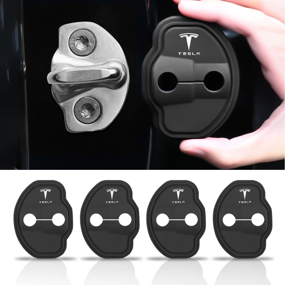 4Pcs Car Silicone Door Lock Cover Protective Stickers Accessories For Tesla Model 3 Model S X Model Y Roadster SpaceX Cybertruck