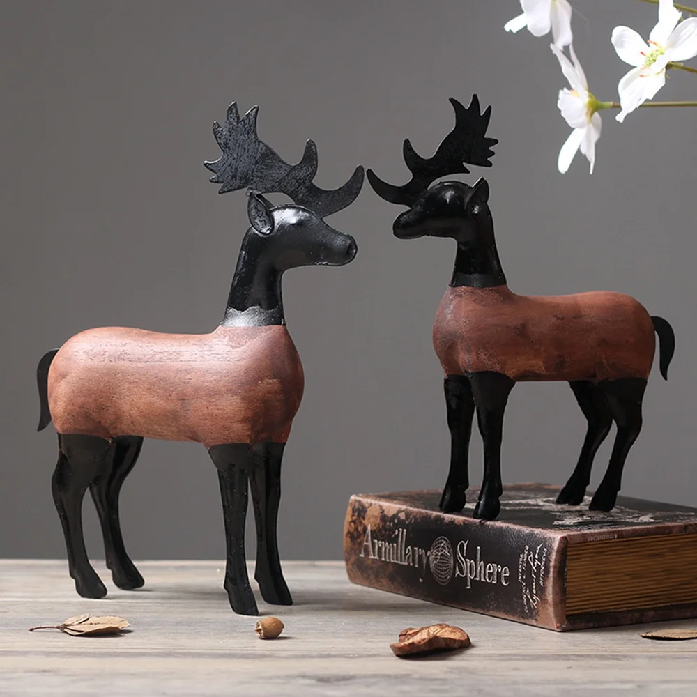 

Creative home entrance decor living room wooden iron deer ornament Nordic minimalist abstract Retro Creative Model Ornaments